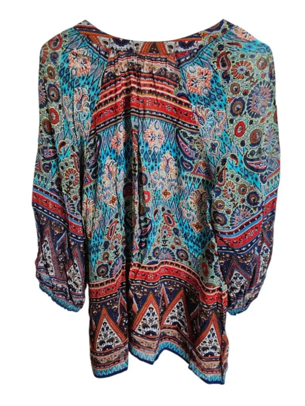 Bila Women XL Tunic Blue Multi Paisley Festival Boho Archival Rare Statement HTF - Picture 3 of 7